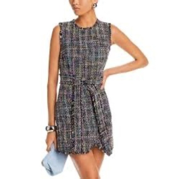 Cinq à Sept Dresses & Skirts - Cinq à Sept Rochelle Tweed Minidress Womens 8 Multicolor Belted Fringe